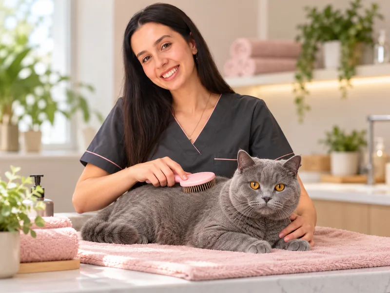 Ilustração com IA de cuidado gentil de um gato pela equipe Vetier